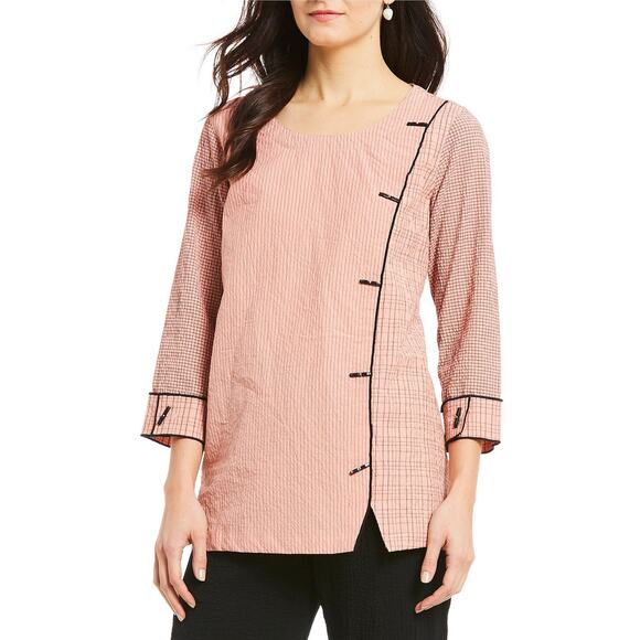 Ali Miles Pink Mixed Stripe Print Scoop Neck 3/4 Sleeve Tunic Top Size Large - Picture 1 of 10